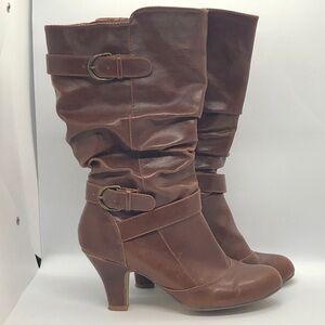 TAXI Light Brown Heeded Leather Boots, Size 38 (7.5)